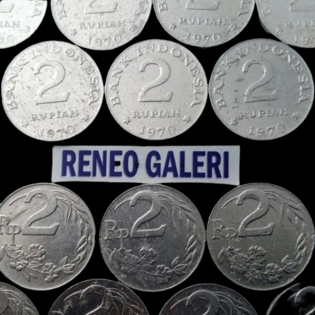 VF cuci Rp 2 Rupiah Tahun 1970 Padi kapas Uang koin logam Kuno Indonesia