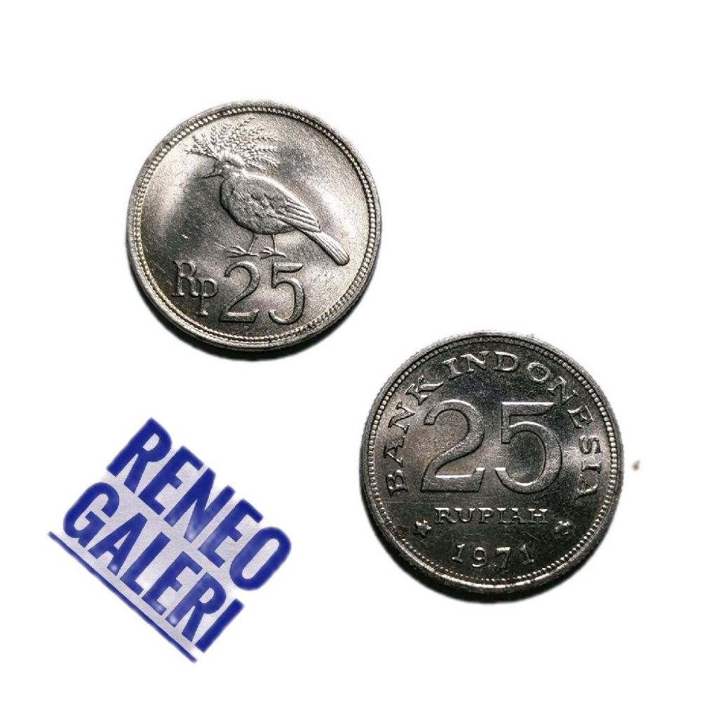 Berkilau Koin Rp 25 Rupiah Tahun 1971 Burung Dara Merpati Uang Kuno logam Indonesia Gress Baru