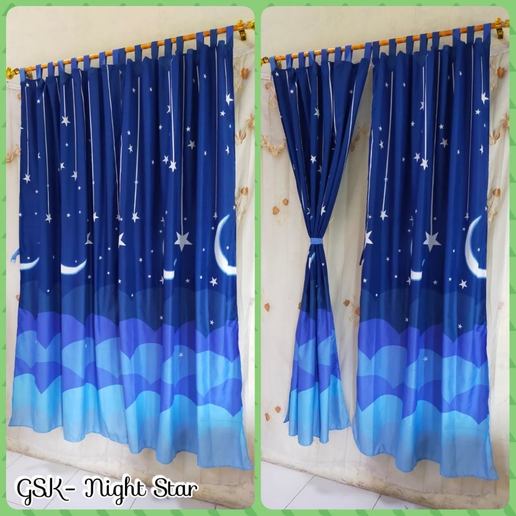 Gorden Tali Perekat Bulan Bintang Gorden Pintu dan Jendela Stary Night