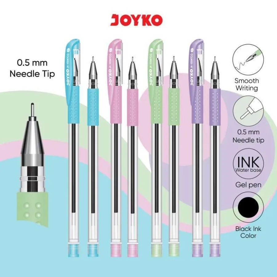 (12PCS/1 SET) PULPEN GEL PEN JOYKO COVER WARNA WARNI JK-100NTCO 0.5MM /PULPEN TINTA HITAM