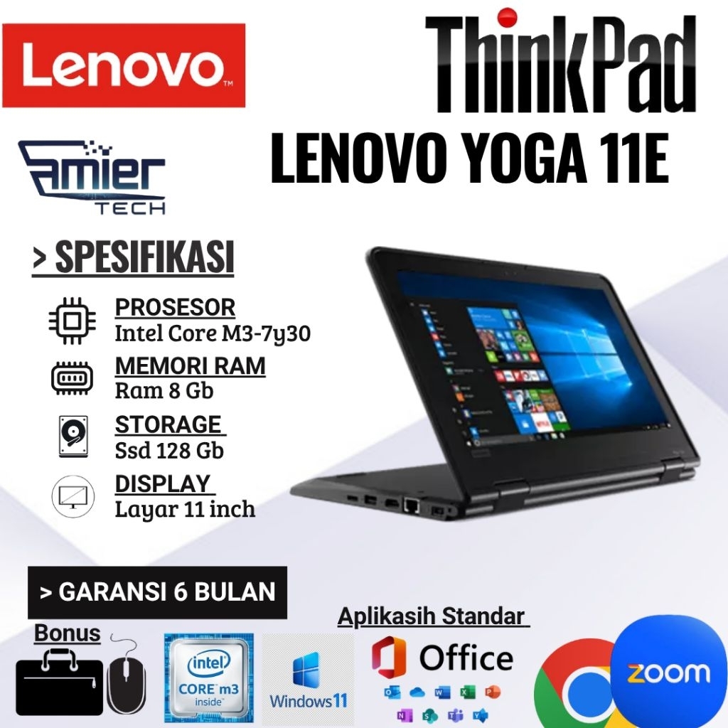Laptop Murah Lenovo Thinkpad Yoga 11e Intel Core M3-7y30 Ram 8Gb|Ssd 128Gb Bergaransi
