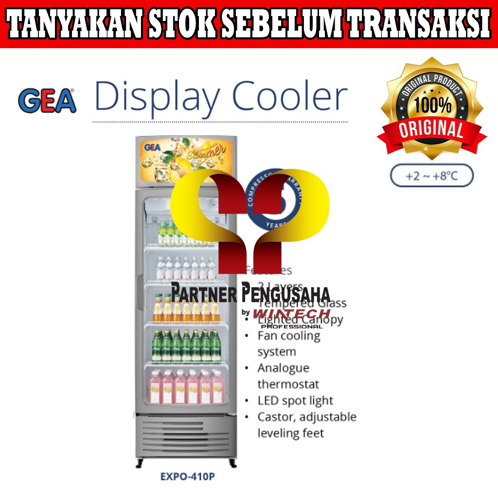 GEA EXPO-410P Display Cooler / Kulkas Kaca Berdiri / Pendingin Minuman / Kulkas 1 Pintu