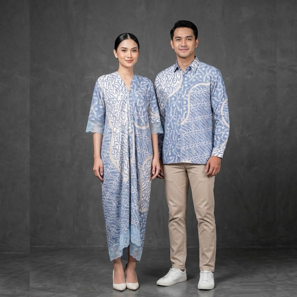 AIRA BATIK - Couple Luna Kaftan Batik Viscose Premium Sarimbit Raya Lebaran Elegan Mewah Simple