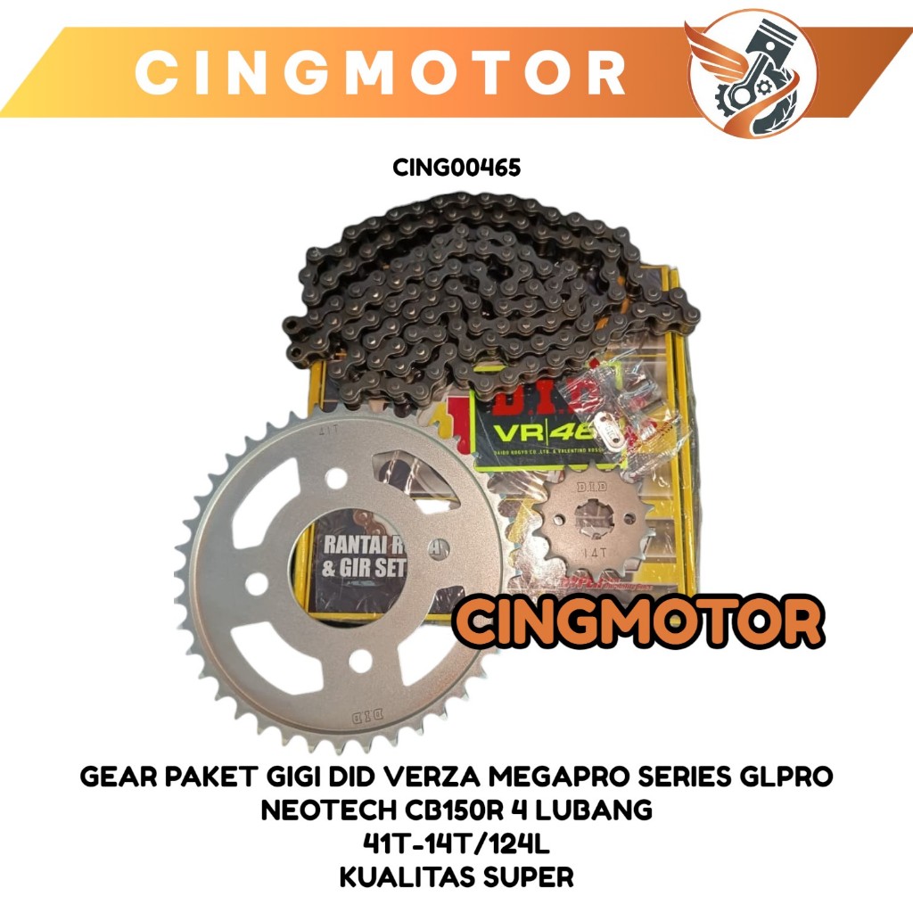GEAR PAKET GIGI TARIK DID 41T-14T/124L VERZA MEGAPRO SERIES GLPRO NEOTECH CB150R 4 LUBANG KUALITAS S