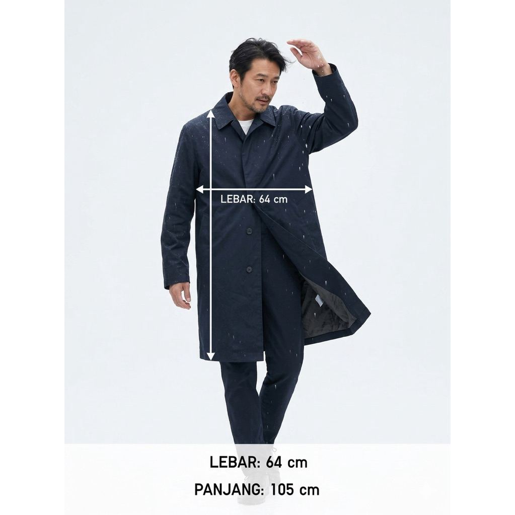 UNIQLO Single Breasted Coat Navy Blue - mantel Panjang Pria - Size XL