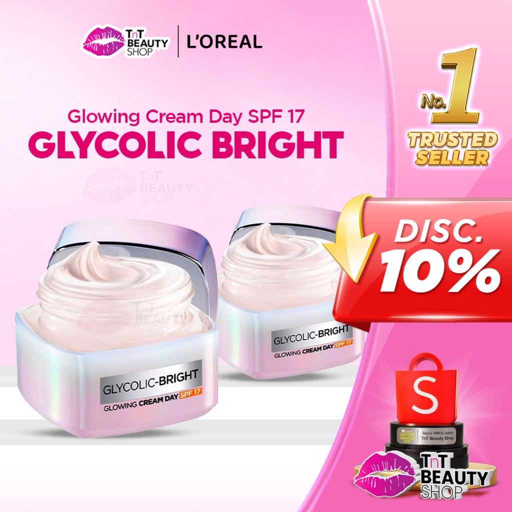 L'Oreal Paris Glycolic Bright Glowing Day Cream SPF17 15ml - 50ml | Krim Siang Glyco Loreal | TnT Be