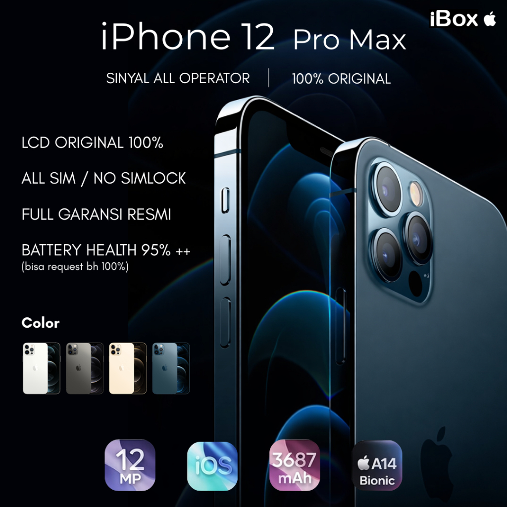 iPhone 12 Pro Max Ibox Second Like New 128/256/512GB | Garansi 12 Bulan | IMEI Terdaftar | LCD Origi