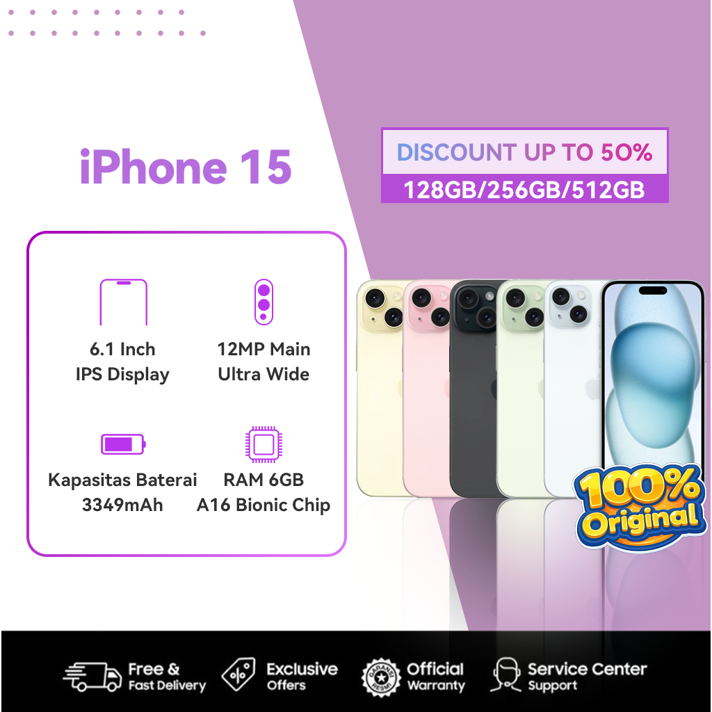 iPhone 15 & 15 Plus Second Inter 128GB/256GB Fullset Mulus 100% Original Normal
