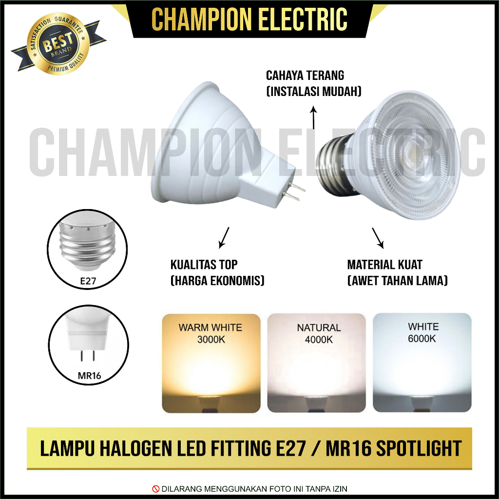 Lampu Sorot LED Bohlam Halogen 3W–12W (3W 5W 7W 12W) - Spotlight Fitting E27 dan MR16