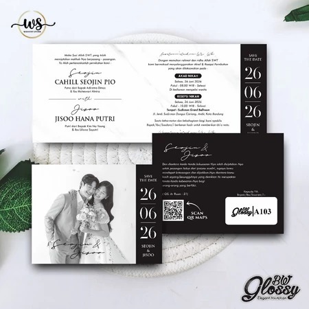 UNDANGAN PERNIKAHAN ELEGANT GLOSSY FREE FOTO BW - UNDANGAN PERNIKAHAN MURAH GLOSSY BW SERI 3