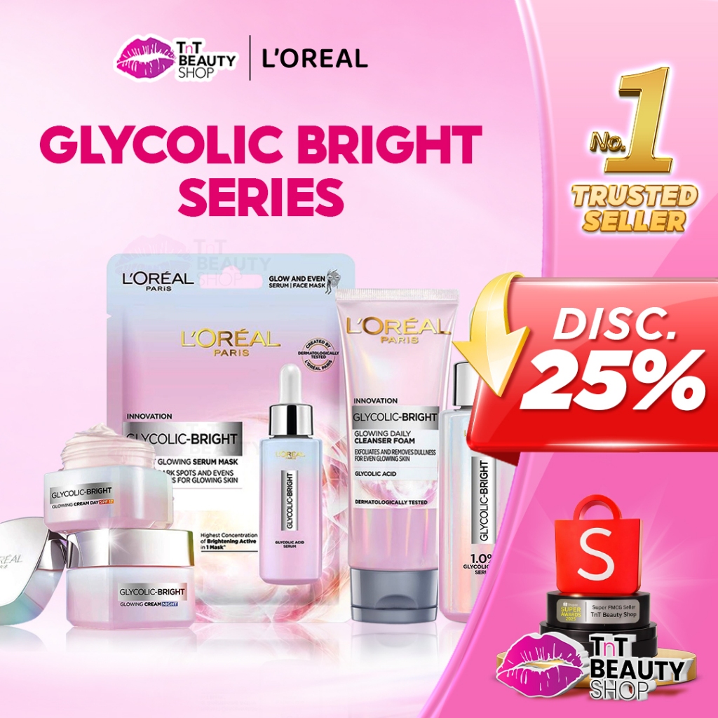 L'Oreal Paris Glycolic Bright Glowing SERIES Day Night Cream Facial Wash Serum Face Mask Skincare Gl