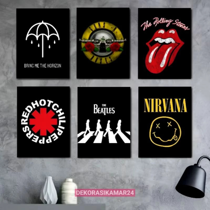 Poster dinding band logo hitam Hiasan dinding kamar cowok aesthetic Wall decor - Pajangan