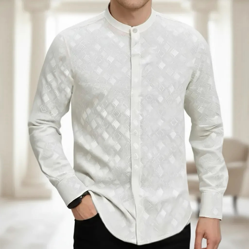 XL - BAJU KOKO MUSIM PRIA LENGAN PANJANG WARNA PUTIH TULANG