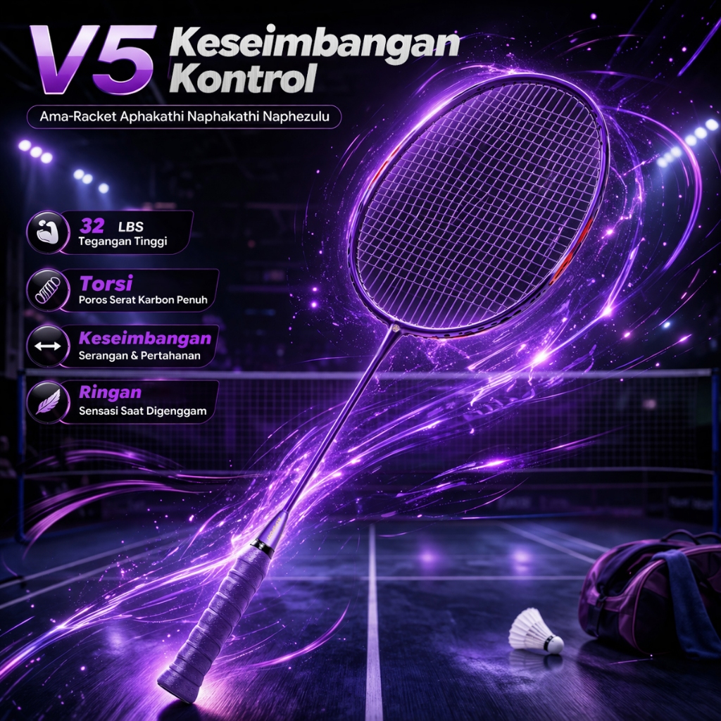 ALPSPORT New V5 5U Raket Bulutangkis • Teknologi Pengurangan Getaran Hitam Merah Ungu Putih Pink Mak