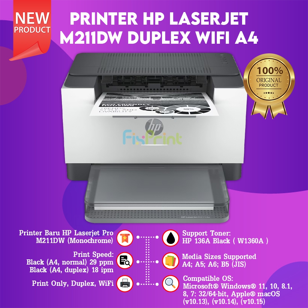 FixPrint Printer HP Monochrome LaserJet M211dw Print Only Wireless LaserJet Mono M211d Single Functi
