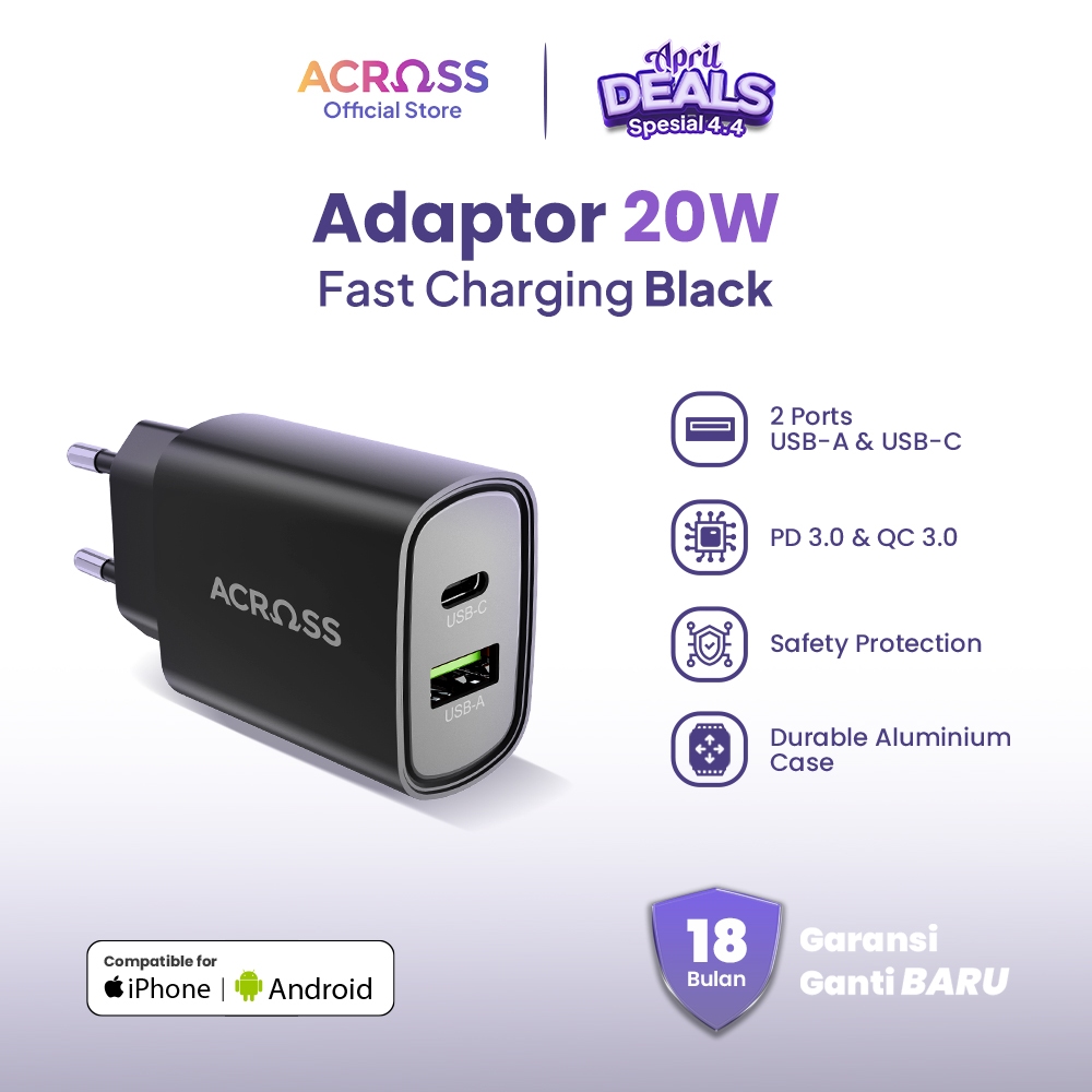 ACROSS Kepala Charger Fast Charging Adaptor Charger IPhone & Android