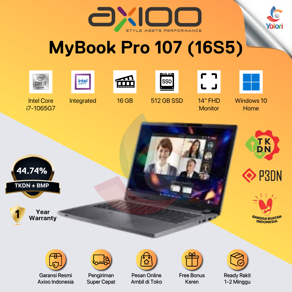 Axioo MyBook Pro 107 (16S5) Laptop Core i7-1065G7 16GB RAM 512GB SSD 14 Inch Windows 10 Home TKDN - 