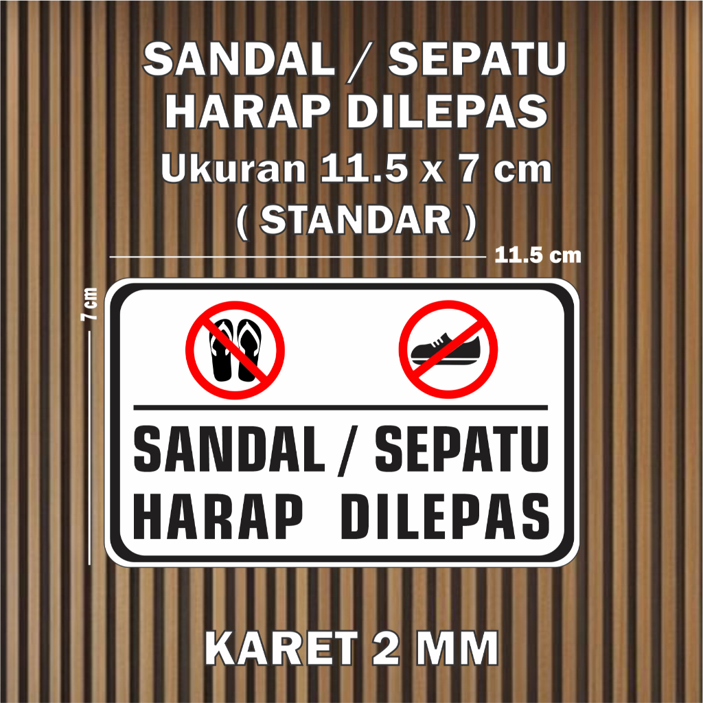 Pajangan hiasan dinding plang Sandal Sepatu Harap Dilepas putih ukuran 11.5 x 7 cm Dekorasi peringat