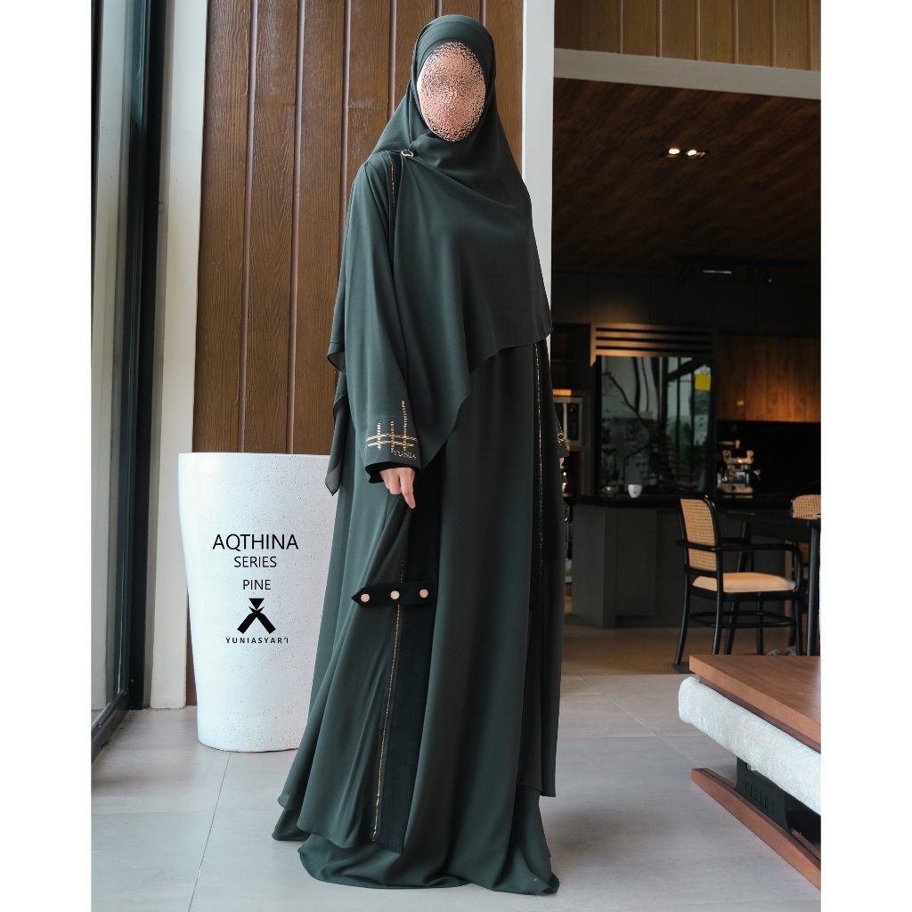 AQTHINA BY YUNIA SYARI PINE | MOCHA | DRESS & OUTER | SET GAMIS UMROH | DRESS SET BERGO | DRESS SET 