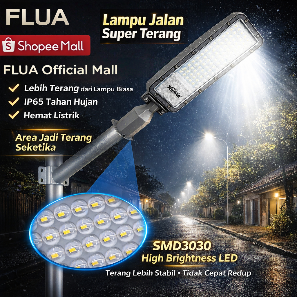 FLUA Lampu JalanYKC-RC LED 0Super Terang – IP65 Anti Hujan, Hemat Listrik, Area Langsung Terang Seke