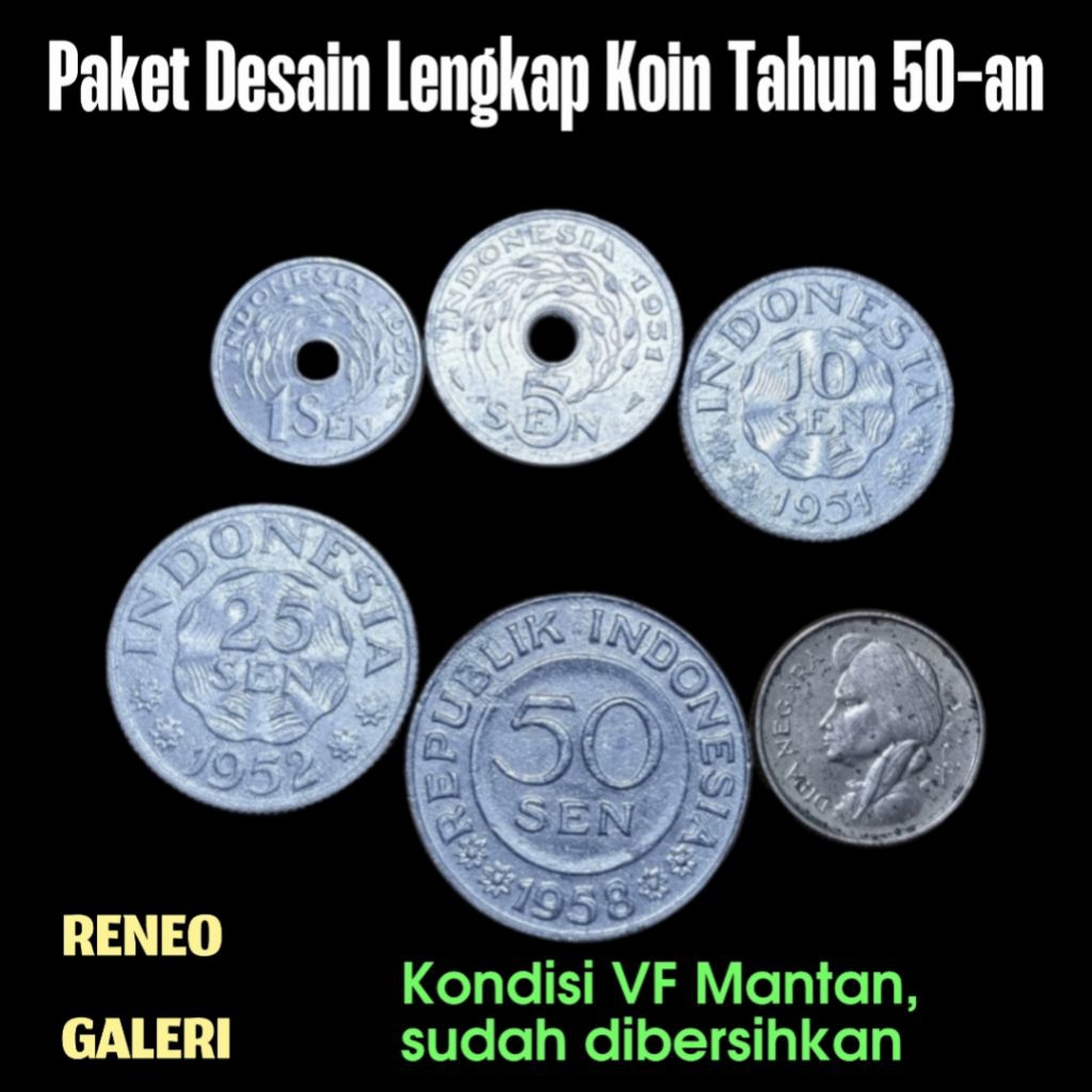 VF Paket Koin Tahun 1950-an Antara 1951 sampai 1959 Sen Uang kuno logam Indonesia asli original 50an
