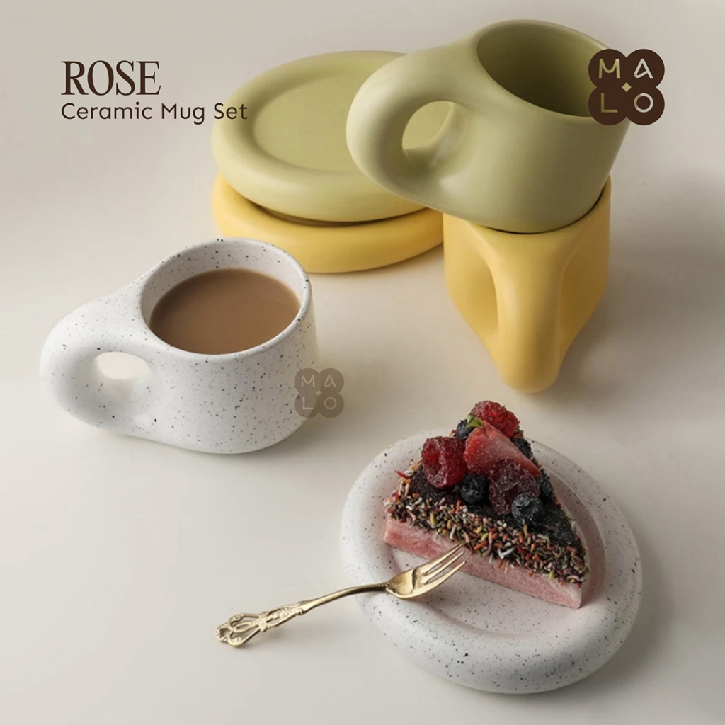 MALOHOME - ROSE Nordic Chubby Mug Set Gift Set Gelas Keramik Premium Ceramic Mug Set Nordic Decorati