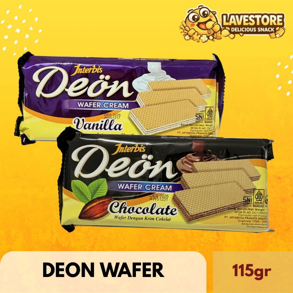 Interbis Deon Wafer Chocolate Vanilla 115gr / Wafer Coklat Vanilla 115gr