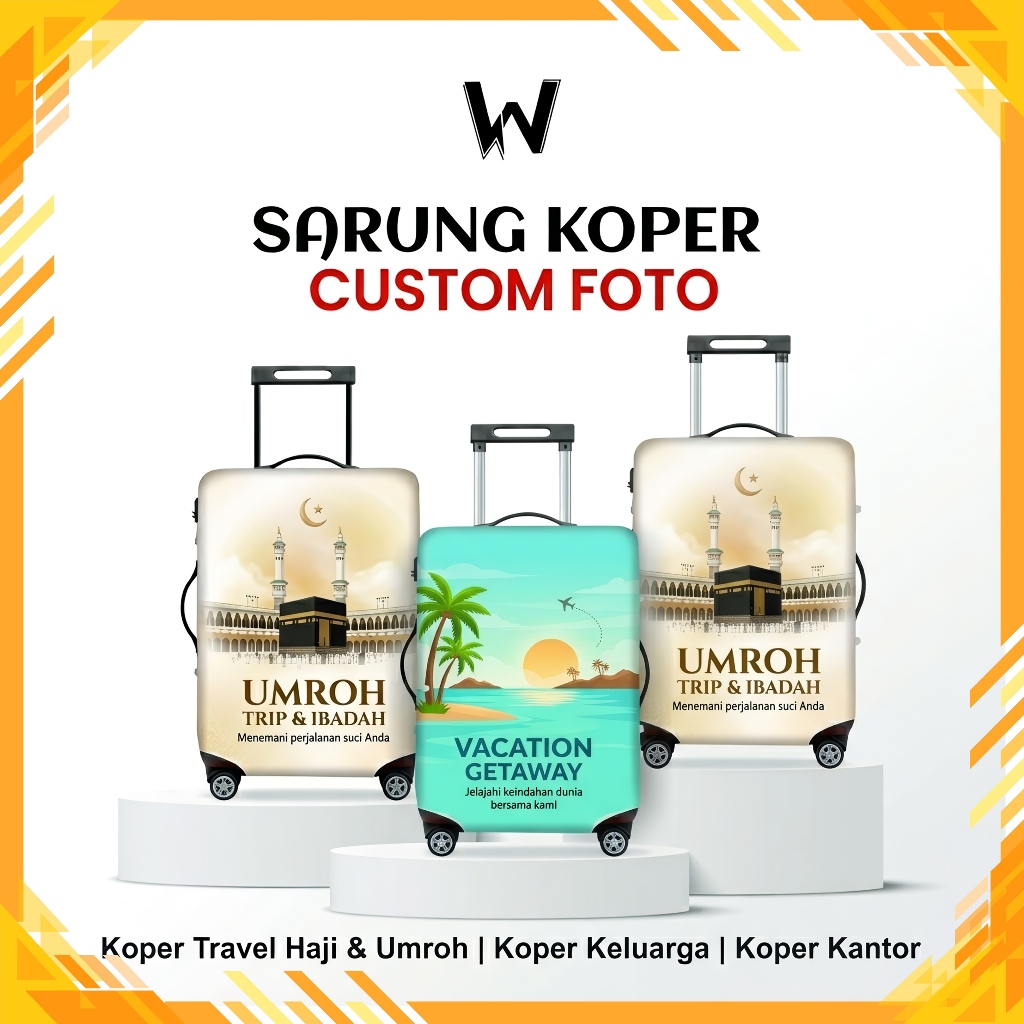 Sarung Koper Travel Custom Full Printing Cover Pelindung Koper Travel Custom Foto Logo Tulisan Sesua