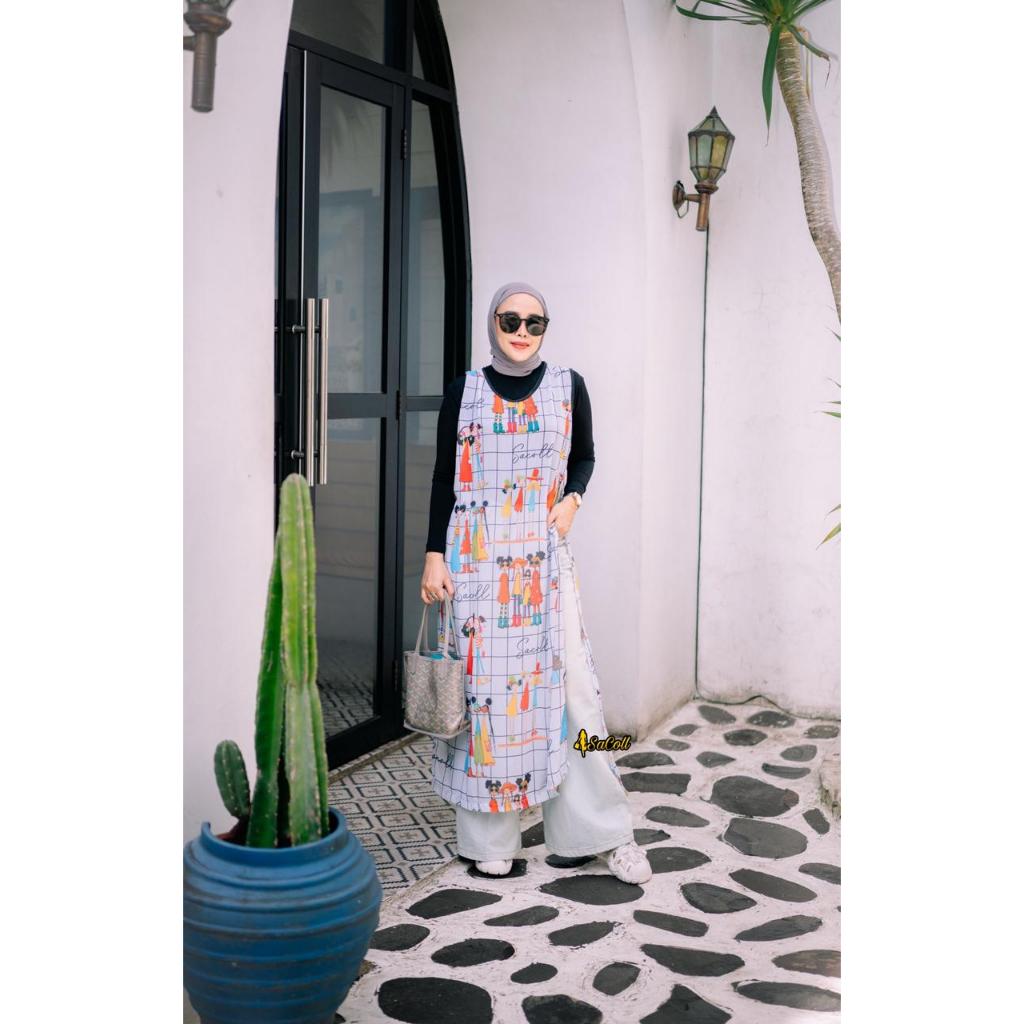 Sacoll Pakaian Tunik Wanita Arina bahan Ceruty printing