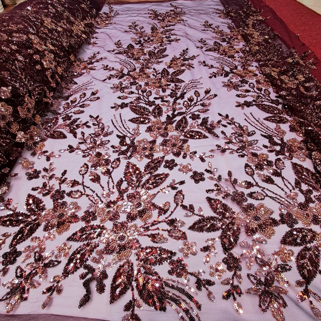Kain Tile Payet Korea Soroskin Jepang 3D / Bahan Tile Full Payet Mewah Untuk Kebaya