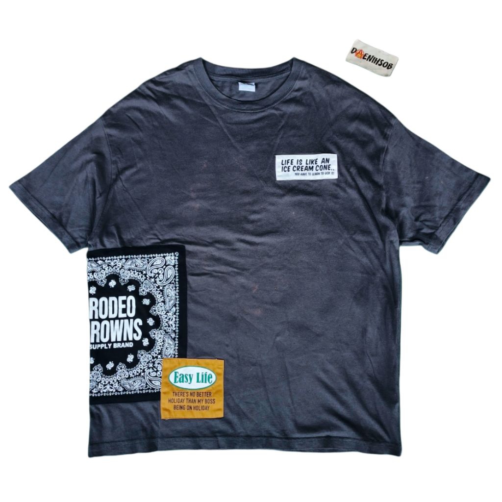 Rodeo kaos t-shirt atasan oblong abu grey gray patch custom reworked style Japan korean tulisan gamb