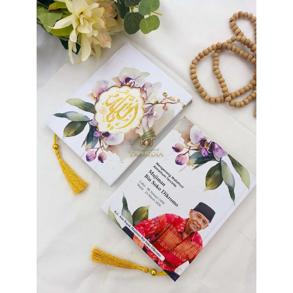 Buku yasin dan tahlil custom desain / buku yasin hardcover isi buku 128 artpaper/glosy / dengan hias