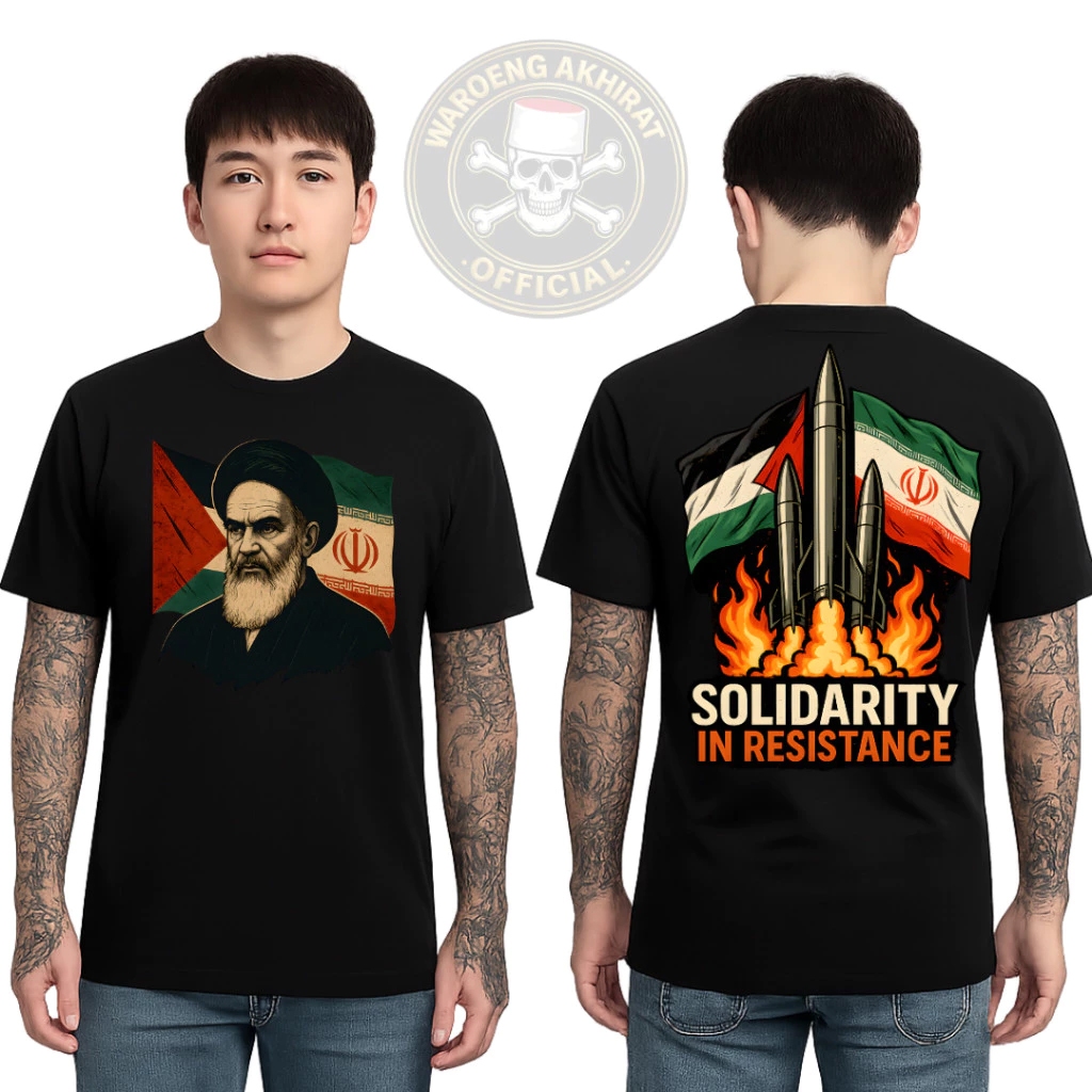 Kaos Pria Iran Revolution – Gambar Tokoh & Bendera Palestina Iran