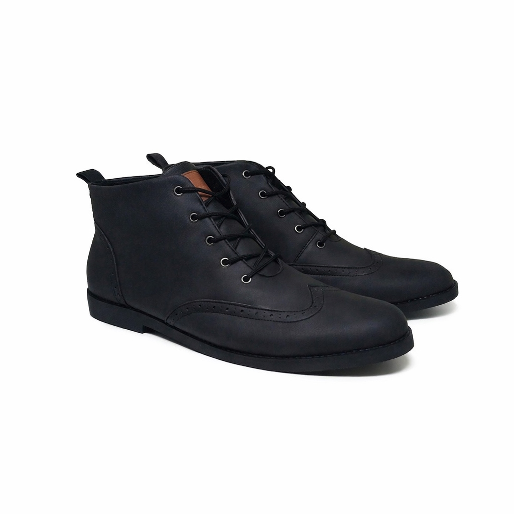 Sepatu Boots Pria Black Big Size 44 45 46 47 48 | Sepatu Kulit Casual Formal Pria Jumbo