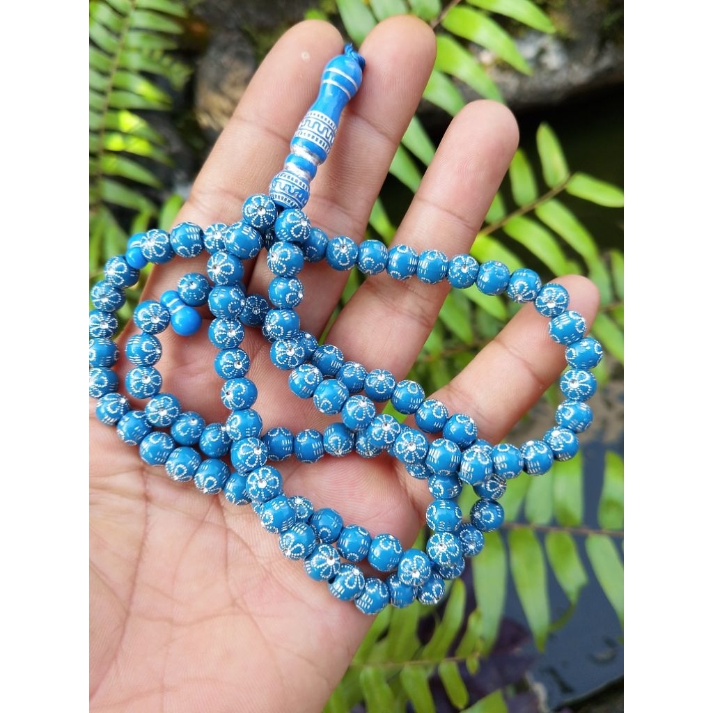 Tasbih madinah warna biru motif bunga
