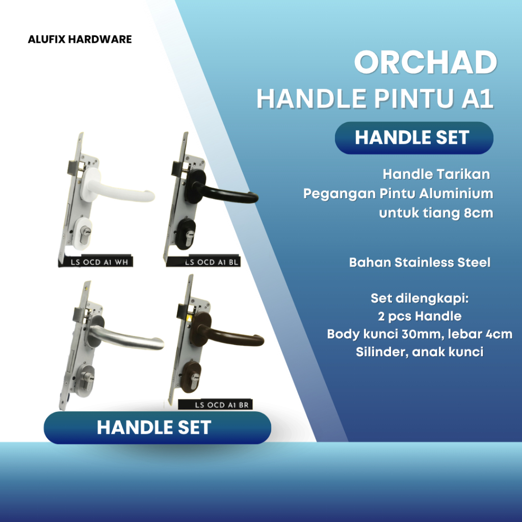 Kunci Handle Aluminium Orchad A1 - Handel Set Kunci Pintu Aluminium Orchad