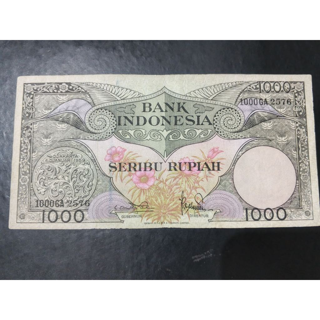 UANG KUNO 1000 RUPIAH SERI BUNGA TAHUN 1959