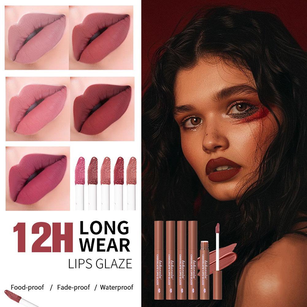 5 buah/set lipstik coklat matte lip gloss coklat set lipstik tahan lama