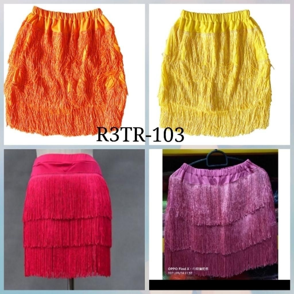 Rok Rumbai Rata 3T (B) Rok Line Damce Belly Dance Salsa Latin Kostum Model Rata/Lurus Import Terlari