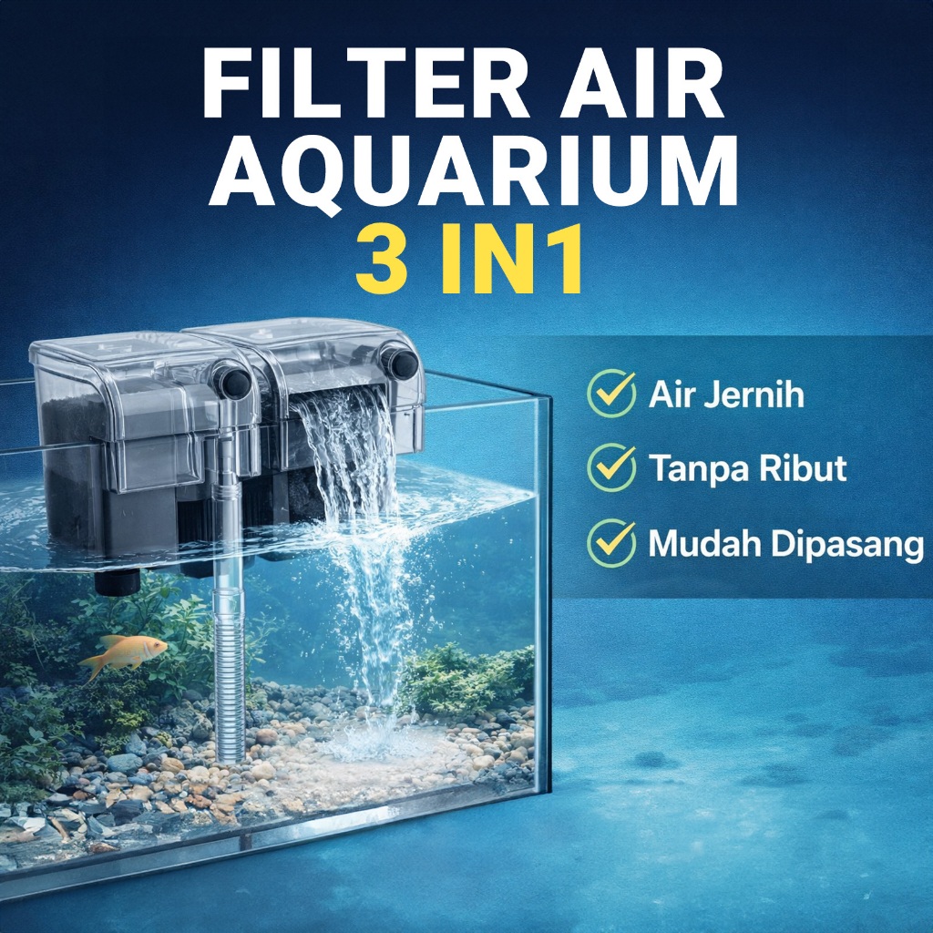 3 in 1 Filter Air Aquarium Gantung -Filter Gantung Aquarium Hang On Filter Air Terjun 250L/H