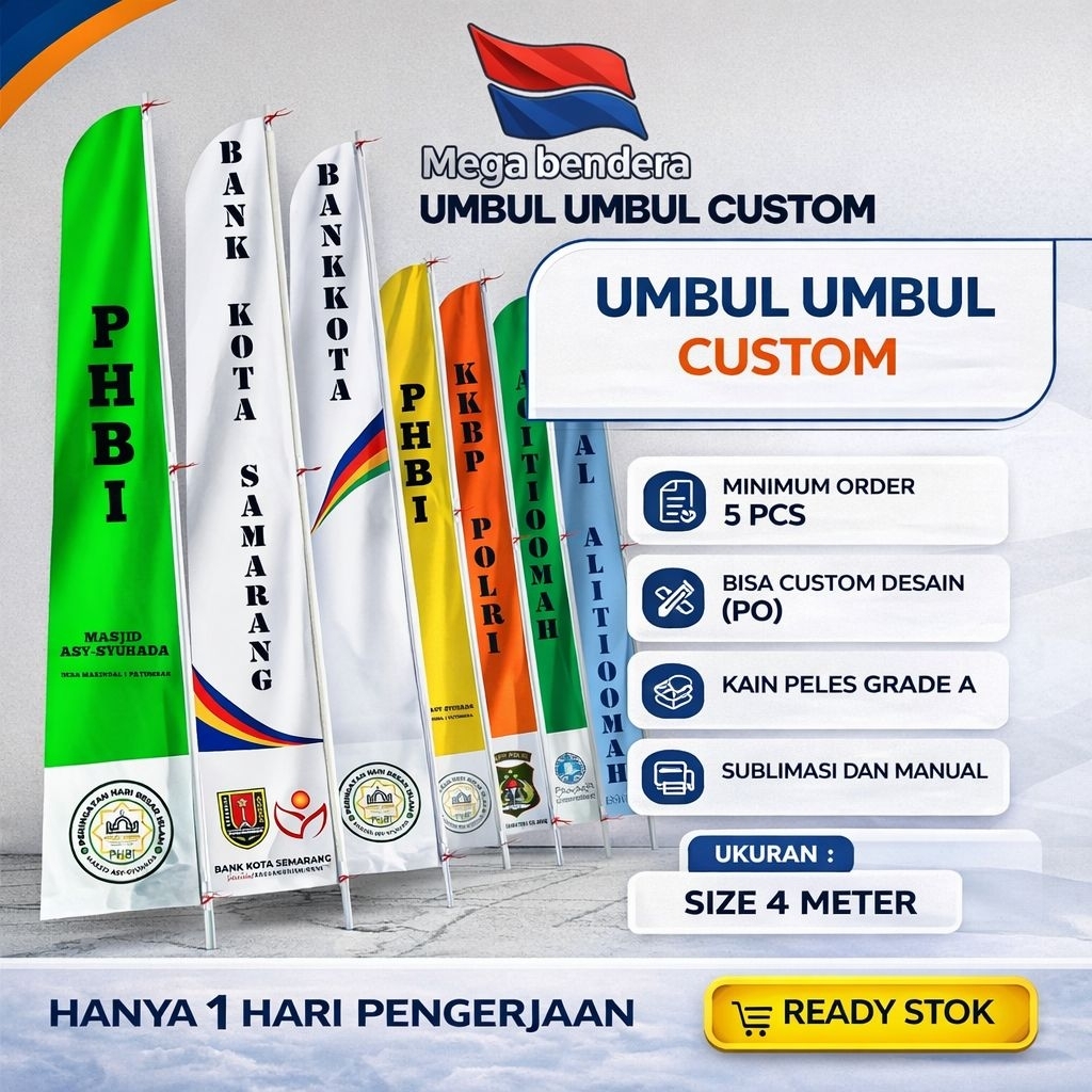 UMBUL UMBUL CUSTOM | 4 METER | BENDERA MODEL KAPSUL
