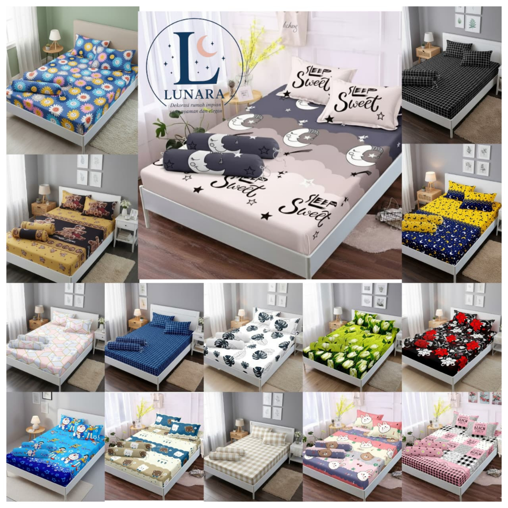 Lunara Sprei + Sarung Bantal Guling Semua Ukuran Motif Kekinian Estetik Kain Katun - Sprei Kamar Est