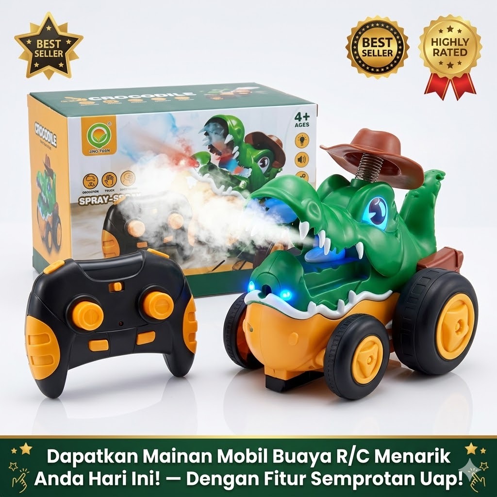 Mainan Remote Control Buaya / Mainan Buaya RC / Mainan Remote Crocodile Jumping Spray / Mainan Buaya