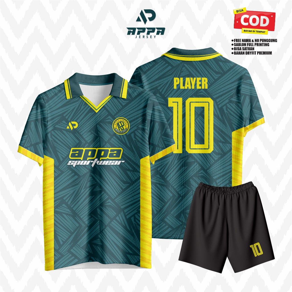 Jersey Futsal APPA Sportwear Hijau Tosca Kombinasi Kuning – Desain Modern Premium | Full Printing | 