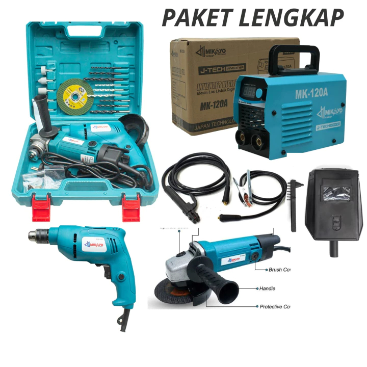 PROMO PAKET HEMAT TUKANG LAS 3 ITEM LENGAP MESIN LAS MIKAYO GERINDA BOR 10MM PAKET TUKANG TERMURAH