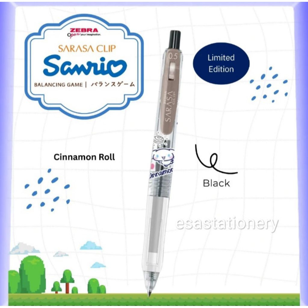 Zebra Sarasa Sanrio Limited Edition pulpen gel 05mm - karakter Pochacco, Cinnamonroll, Kuromi, Pompo