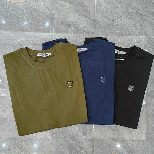 8804# Maison Kitsune T-shirt kasual modis sederhana untuk pria dan wanita