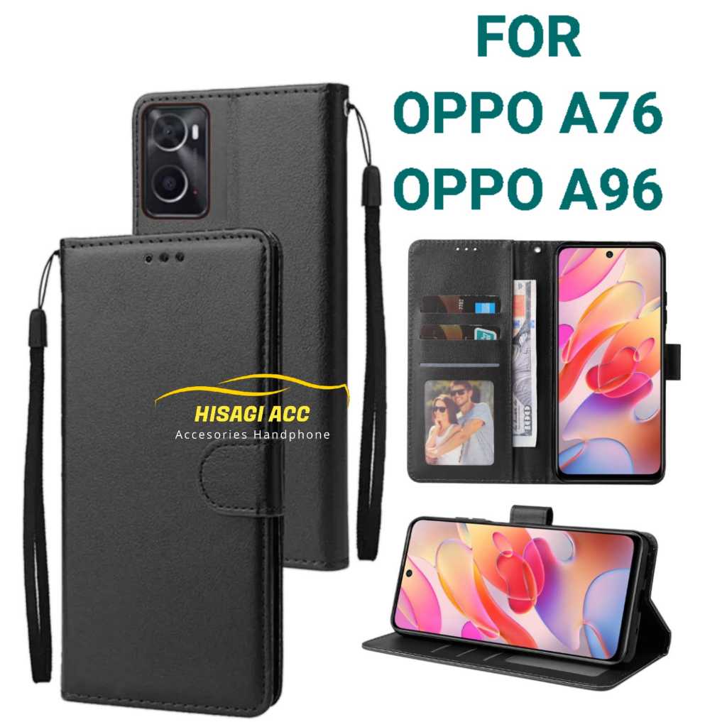 Casing Hp Cover hp Untuk OPPO A76 / OPPO A96 Leather Flip Case Dompet