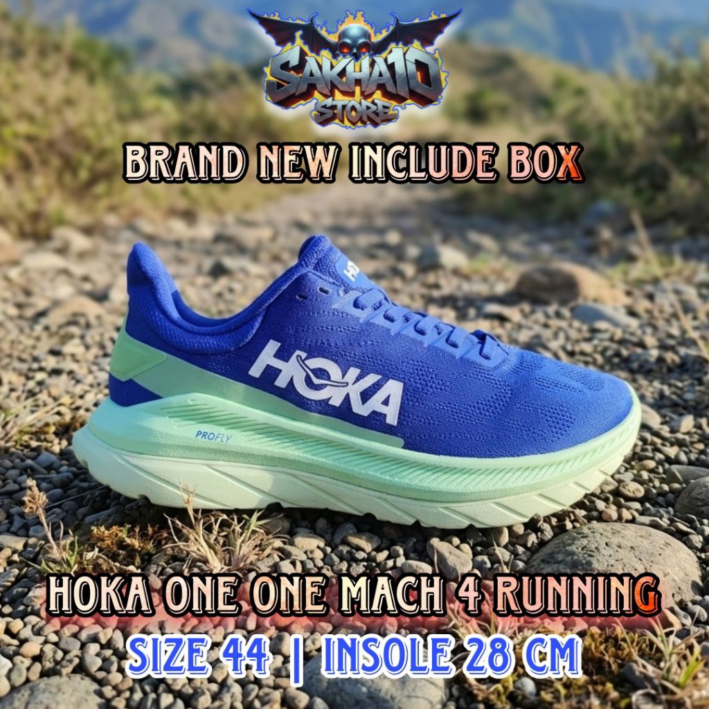 SEPATU RUNNING PRIA/WANITA HOKA ONE ONE MACH 4 BLUE SAGE RINGAN KECE KEKINIAN