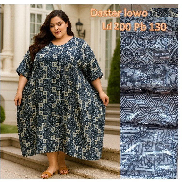 BAJU DASTER LOWO JUMBO LD 200  BAJU TIDUR WANITA  SUPER JUMBO KALONG LENGAN PENDEK  PANJANG SEMATA K